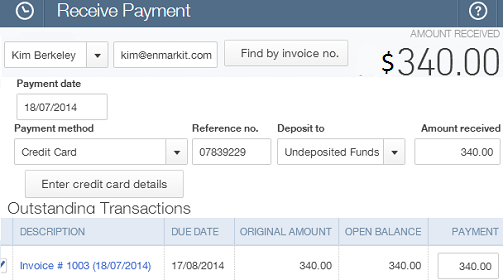 Receive Payments with QuickBooks plugin