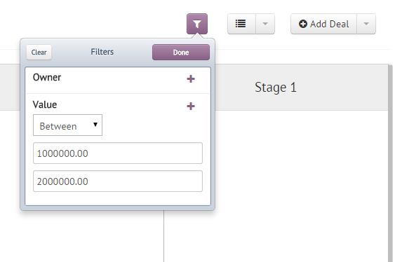 Deal Filters in Agile CRM