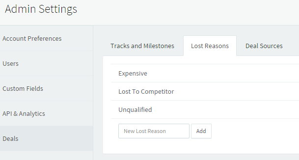 Lost Reasons Deals Field
