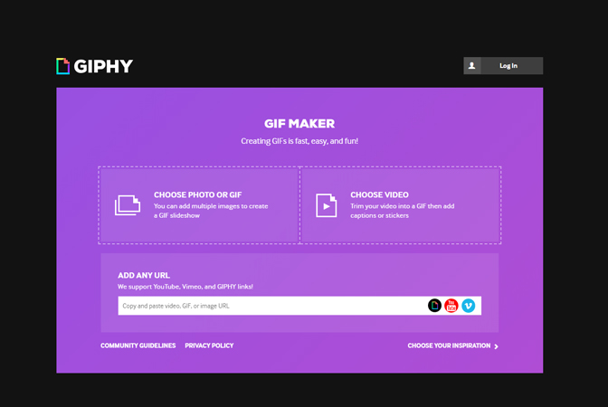 Navigate to https giphy.com and click the “Create” button at the top of the page