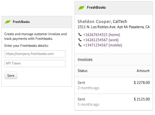 Freshbooks widget for CRM