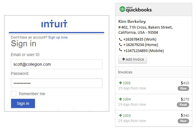 QuickBooks widget for CRM